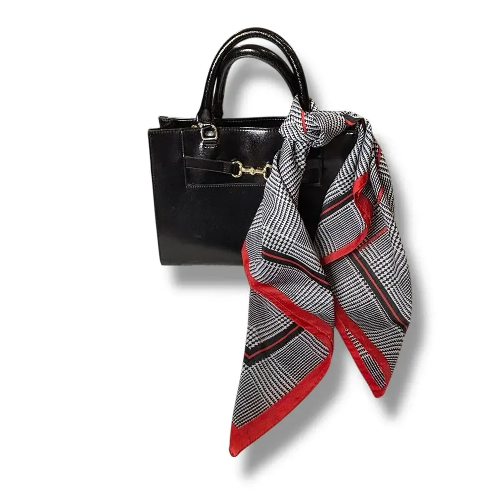 Black & White Houndstooth Scarf with Red Accent